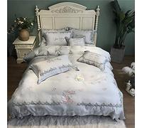 WBDWWTD Double Duvet Covers Set Cotton Floral, Duvet Cover Set Bedding Set 4 Pieces High Thread Count, Duvet Covers Set Include Quilt Cover 220×240CM +1 Flat Sheet 245×270 CM+2 Pillowcases, Plain