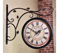 WBDWWTD Double Sided Wall Clock,10 Inch Round Vintage Metal Hanging Clock,Silent Quiet Grand Central Station Wall Clocks,360-degree Rotation Outdoor Decor Clock
