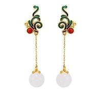 WBDWWTD DZBERH Earrings Earrings Ladies Elegant Earrings Gems Hetian Jade Long Tassel Pendant Earrings Painted Enamel Sterling Silver South Girls