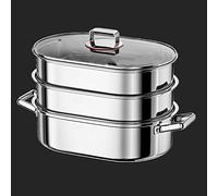 WBDWWTD Heavy Duty Stainless Steel Oval Fish Steamer Pot Set, Steamed Fish Pot Multi-Use Roasting Cookware and Hotpot with Rack for Steaming Fish, Boiling Soup,single layer Wok(Double layer)