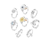 WBDWWTD KRFY Anxiety Ring for Women, Silver Fidget Ring for Teens Girls Kids, Adjustable Open Stress Spinner Fidget Rings for Anxiety Women with Beads Moonstone Thumb Rings Jewellery Gifts for