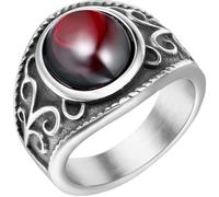 WBDWWTD Men's Titanium Steel Ring Mystic Garnet Red Stone Urban Statement Jewelry Gift for Him