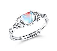 WBDWWTD MILACOLATO Silver Moonstone Rings For Women Girl 925 Sterling Silver Open Adjustable CZ Rainbow Rings Vintage Celtic Triangle Ring, Handmade Oval Round Heart Ring Jewellery For Her With Gift