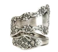 WBDWWTD Retro Hammered Leaf Statement Band Ring, Sterling Silver Vintage Antique Thumb Ring for Women, Boho Flower Style