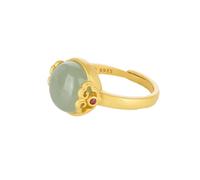 WBDWWTD S925 Silver with Natural Green Jade Round Auspicious Clouds Ring (Opening Adjustable) for Women Yoga Genuine