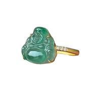 WBDWWTD S925 Silver with Natural Jade Ice Green Maitreya Buddha Ring