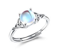 WBDWWTD Silver Moonstone Rings For Women Girl 925 Sterling Silver Open Adjustable CZ Rainbow Rings Vintage Celtic Triangle Ring, Handmade Oval Round Heart Ring Jewellery For Her With Gift Box