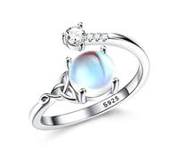 WBDWWTD Silver Moonstone Rings For Women Girl 925 Sterling Silver Open Adjustable CZ Rainbow Rings Vintage Celtic Triangle Ring, Handmade Oval Round Heart Ring Jewellery For Her With Gift Box