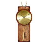 WBDWWTD Solid Wood Frame Round Wall Clock European Pure Copper Deer Head Decoration Wall Clock Living Room Bedroom Silent Non-Ticking Clock