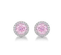 WBDWWTD Sparkling Earrings White Gold Plated Sterling Silver Rose Cut Brilliant Diamond Halo Stud for Women Promise Wedding Valentines Jewelry Gift