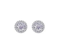 WBDWWTD Sparkling Earrings White Gold Plated Sterling Silver Rose Cut Brilliant Diamond Halo Stud for Women Promise Wedding Valentines Jewelry Gift