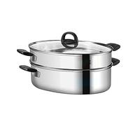 WBDWWTD Stainless Steel Oval Fish Steamer, Multi-Use Oval Cookware, Pasta Stock Pot with Fish Plate and Rack for Steaming Fish, Seafood, Roasting Turkey,D,double layer Wok(A,Double layer)