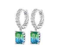 WBDWWTD Sterling Silver Created or Simulated Gemstone & White Topaz Round Halo Small Dainty Leverback Drop Earrings for Women Girls
