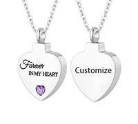 WBDWWTD TQHGHX Customize Cremation Jewelry for Ashes - Crystal Birthstone Heart Urn Necklace Personalized Necklaces Engraved Names - Forever In My Heart