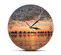 WBDWWTD Wall Clock Camels Train On Cable Beach Wall Clock Australia Broome Sunset Camel Ride Scene Art Home Decor Silent Movement Clock Wall Watch