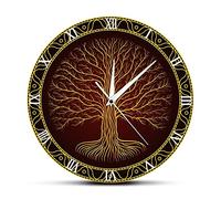 WBDWWTD Wall Clock Nordic Sacred Symbol Druidic Tree Printed Wall Clock Tree of Life Viking Mystic Amulet Wall Art Decor Mute Wall Watch