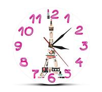 WBDWWTD Wall Clock Paris Cosmetic Concept Contemporary Wall Clock Eiffel Tower Girl Room Make Up Fashion Wall Art Silent Wall Watch Gifts for Her