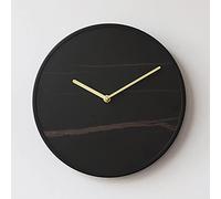 WBDWWTD Wall Clock Round Decorative Wall Clocks for Living Room， Natural Marble Wall Clock Art Creative Wall Pendulum Watch， Mute Ticking Wall Hanging Clock (Black S)