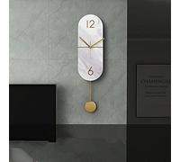 WBDWWTD Wall Clock with Pendulum, Non-Ticking Silent Creative Minimalist Decorative Wall Clocks, Marble Metal Pointer Clocks for Home Living Room (64.5cm)