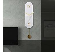 WBDWWTD Wall Clock with Pendulum, Non-Ticking Silent Creative Minimalist Decorative Wall Clocks, Marble Metal Pointer Clocks for Home Living Room (69cm)