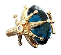 WBDWWTD Womens Exaggeration Starfish Blue Cubic Zirconia Ring,14K Yellow Gold Plated Punk Biker Gothic Fashion 14k Gold Blue Topaz Zircon Engagement Wedding Commemorative Ring Size L1/2