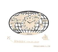 WBDWWTD World Map Creative Quartz Watch， Home Fashionable Wood Silence 3D Decorative Wall Clock (White 61 * 37cm)