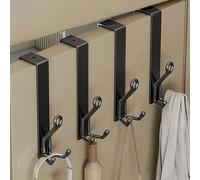 WBDXWB Over The Door Hook, 4 Pack Heavy Duty Over Door Hanger for Coats, Bags, Hats, Towels (Height:28cm/11in, Black)