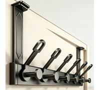 WBDXWB Over The Door Hook, Heavy Duty Adjustable No Wobble & Stable, 12 Hooks No Drilling, Fits Thin, Standard & Thick Bedroom Bathroom Doors, Storage for Coats, Towels and Bags (1 Pack, Black)