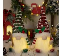 Wbesty 2PC Christmas Gnomes Gift with Light, 11in Handmade Knitwear Hat Plush Pre-lit Elf Doll Gnome Ornaments Christmas Decorations Home Decor