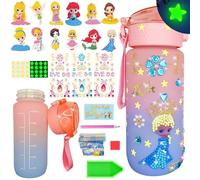 Wbesty Decorate Your Own Water Bottle Kits for Girls Age 4-12, Princess Diamond Painting with Star Glow in The Dark, Arts and Crafts Gifts for Girls Birthday Christmas(Princess)