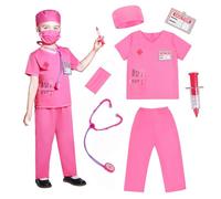 Wbesty Kids Scrubs for Girls Kids Doctor Costume 7pcs Play Kits with Costume and Accessories for Halloween Parties