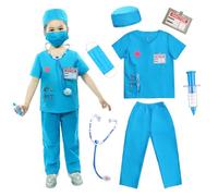Wbesty Kids Scrubs for Girls Kids Doctor Costume 7pcs Play Kits with Costume and Accessories for Halloween Parties
