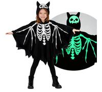 Wbesty Kids Skeleton Costume Glow in The Dark Boy Girls Halloween Scary Skeleton Cape Poncho with Hood, 9-11Y