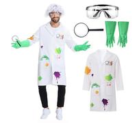 Wbesty Mad Scientist Parent-Child Costume Glasses Gloves Magnifying Glass 5Pcs Halloween Costume Adult M