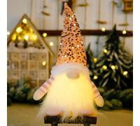 Wbesty Sequins Christmas Gnomes with Lights Handmade, 12in Battery Operated Pre-lit Christmas Gnome Plush for Xmas Ornaments Decorations and Party Accessory, Pink