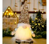 Wbesty Sequins Christmas Gnomes with Lights Handmade, 12in Battery Operated Pre-lit Christmas Gnome Plush for Xmas Ornaments Decorations and Party Accessory, Gold