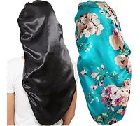 Wbfwbb Women's Flower Bonnet, Black and Light Blue, One Size, Cap, Beanie, Satin, Lightweight