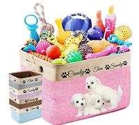 WBgjsnklbnl Personalised Dog Toy Baskets with Name Picture Custom Dog Toy Bin Rectangular Collapsible Storage Box