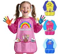 WBgjsnklbnl Personalized Art Smock with Name Custom Waterproof Painting Baking Apron Long Sleeve Christmas Gifts