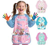 WBgjsnklbnl Personalized Art Smock with Name Custom Waterproof Painting Baking Apron Long Sleeve Christmas Gifts