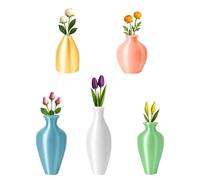 Wbgraceful Cute Mini Vase Magnets for Fridge - 5pcs Tiny Magnetic Bud Vases with Plastic Flowers - Mini Vase Magnets for Refrigerator Decor, Kitchen, Home