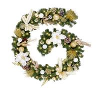 WBHome Pre-lit 9 Feet/108 Inch Christmas Garland, White & Gold Lighted Garland with 50 LED Lights for Indoor Outdoor Xmas Decor Holiday Decorations, Battery Operated (Batteries NOT Included)