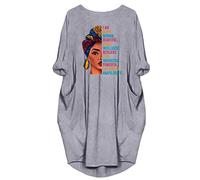 WbJetr Black Woman Beautiful Magic Printed Loose Pocket Oversize Tunic T-Shirt Dress, Grey, M