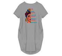 WbJetr I Am Black Woman Beautiful Magic Short Sleeve Loose Pocket Oversize Clothes Tunic Dress, Grey-05, L