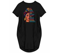 WbJetr I Am Black Woman Beautiful Magic Short Sleeve Loose Pocket Oversize Tunic Dress, Black-05, L