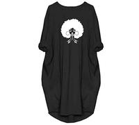 WbJetr Women Afro Cute Graphic Print Long Sleeve Casual Tunic Dress with Big Pocket - black - XX-Large