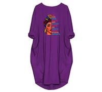 WbJetr Women's Black Woman Beautiful Magic Long Sleeve Loose Pocket Oversize Tunic Dress, Purple, Medium