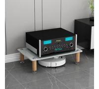 WBJGUOD 3 Tier HiFi Racks Media Storage Cabinet with Tempered Glass Shelves and Solid Wooden Legs White Audio Rack for Shock absorbing Strength