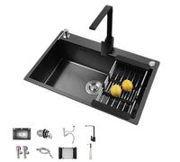WBJGUOD Bar Kitchen Sink Stainless Steel Sinks with Multiple Accessories and Drainer Basket for Indoor Residential/Commercial Office Dining Area - Single Bowl