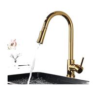 WBJGUOD Brushed Gold Kitchen Faucet 360° Rotating Single Handle Mixer Tap Hot & Cold Water Sink Modern Touch Design (Black Golden)